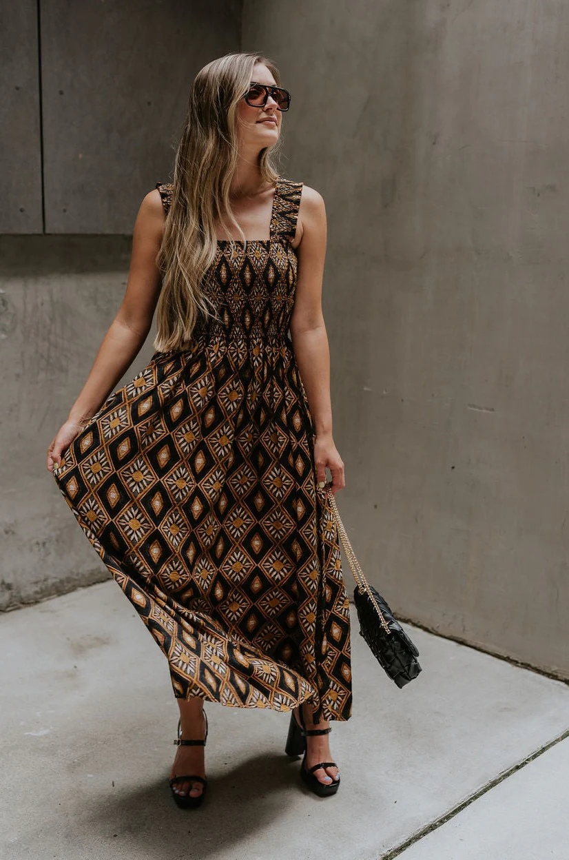 Dahlia Black & Rust Floral Midi Dress - Image 6