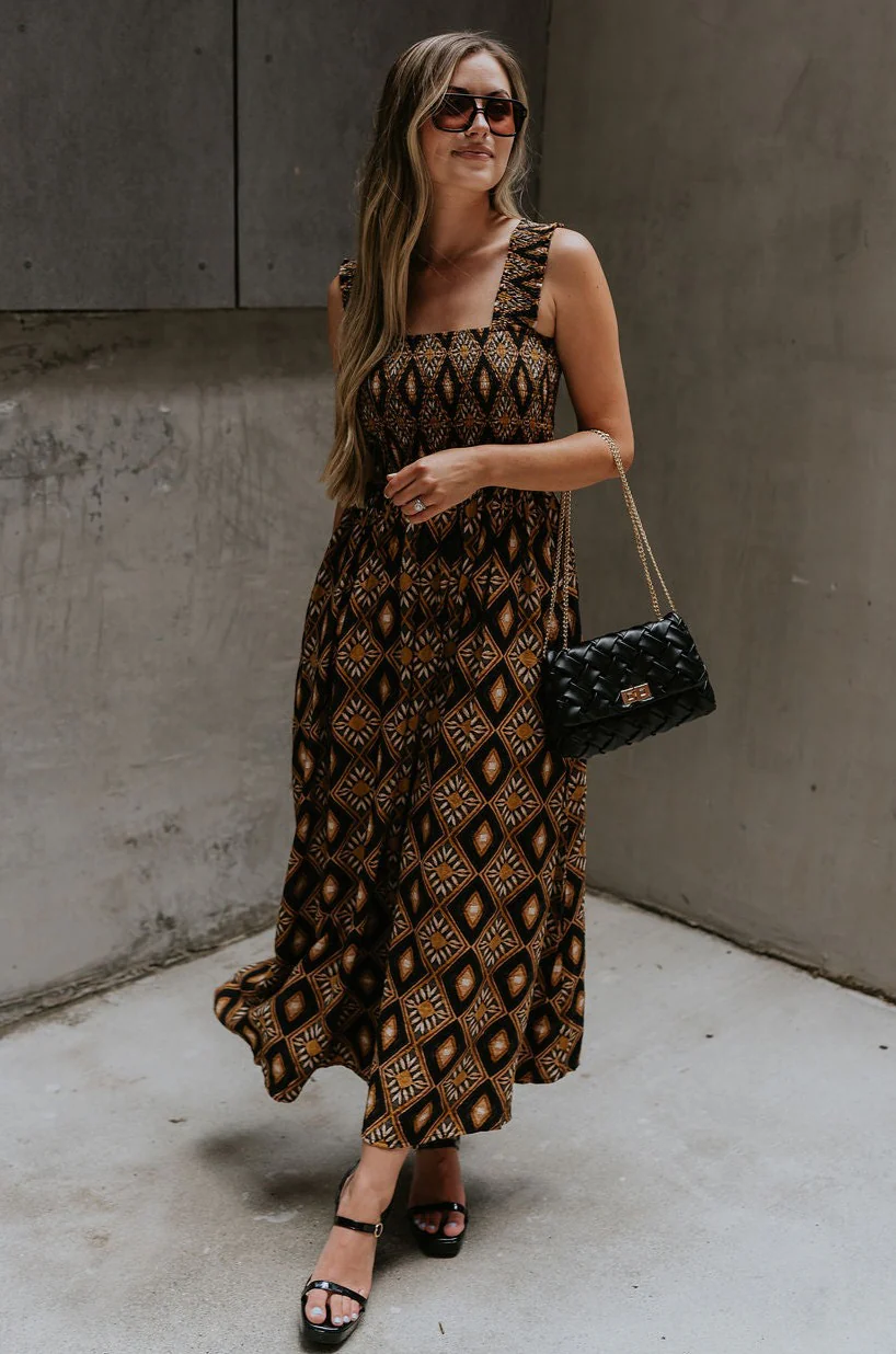 Dahlia Black & Rust Floral Midi Dress - Image 7