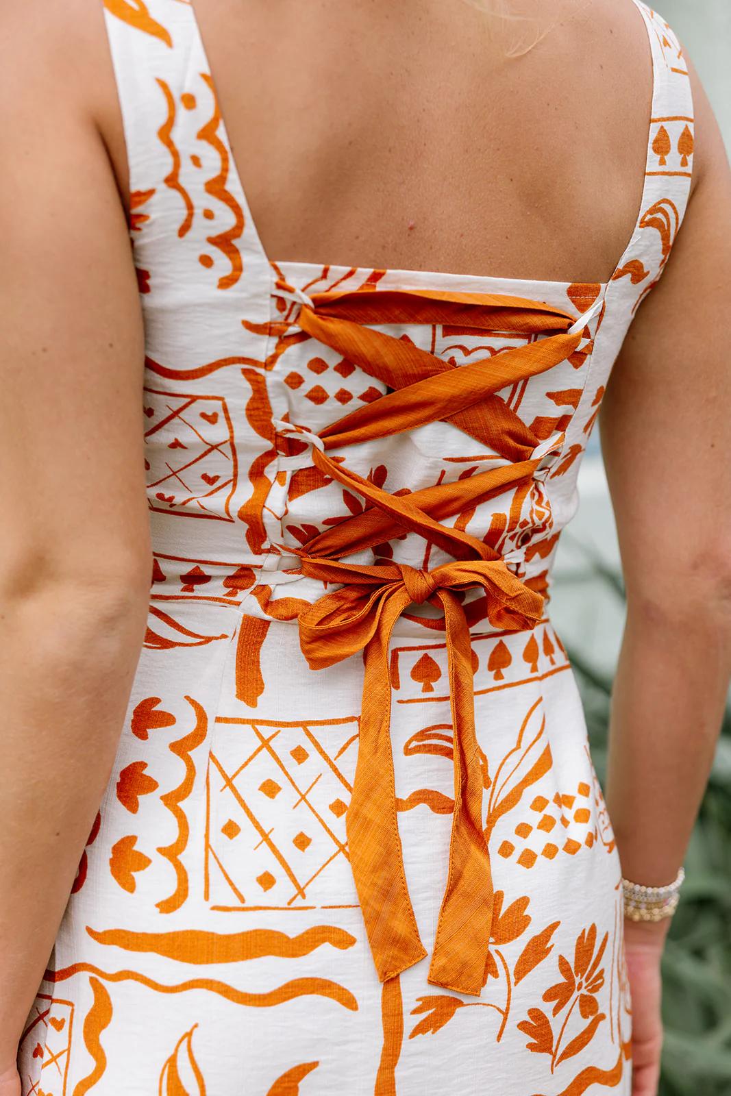 Dahlia Rust & Cream Tropical Geometric Mini Dress - Image 8