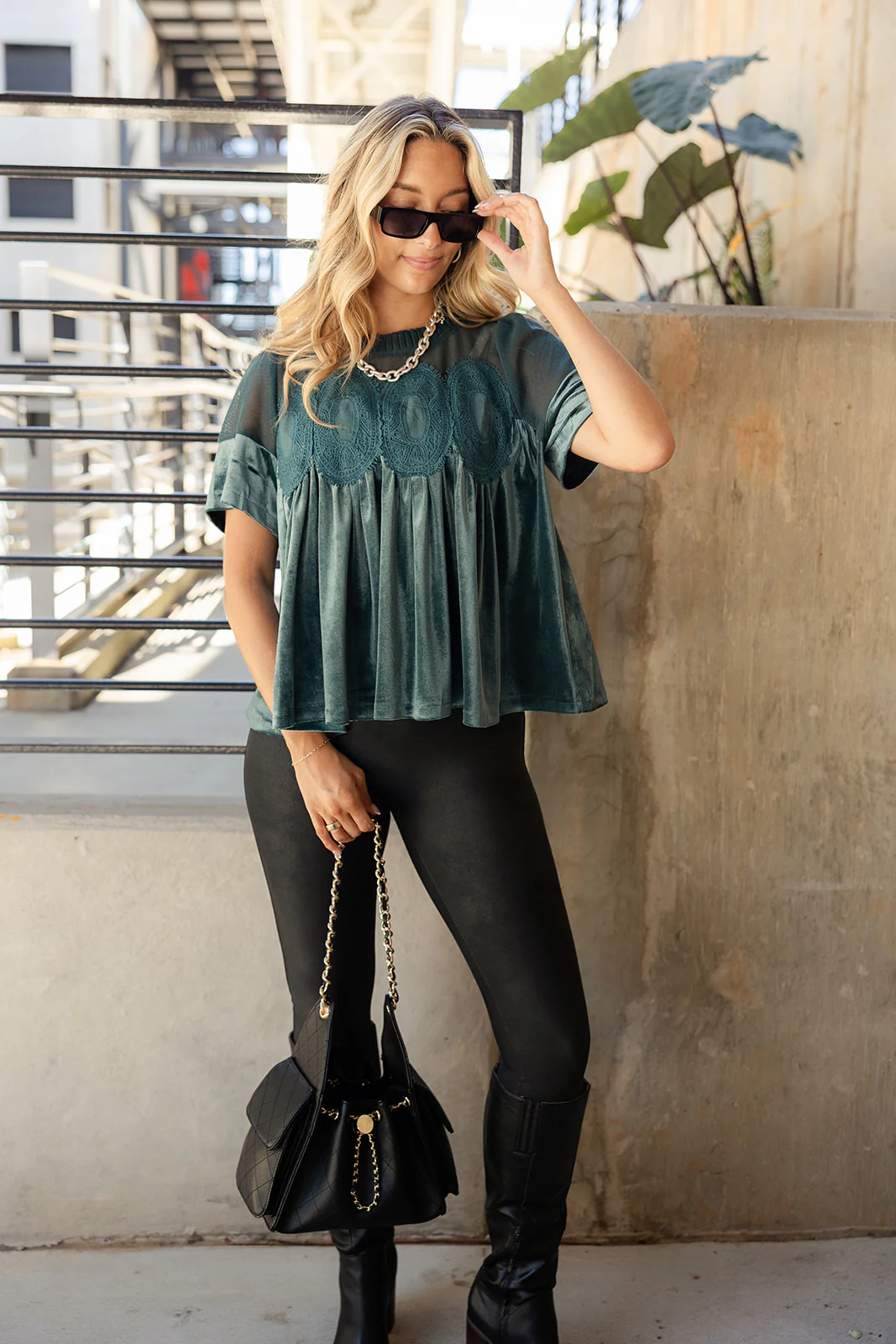 Dahlia Teal Green Mesh & Velvet Top - Image 6