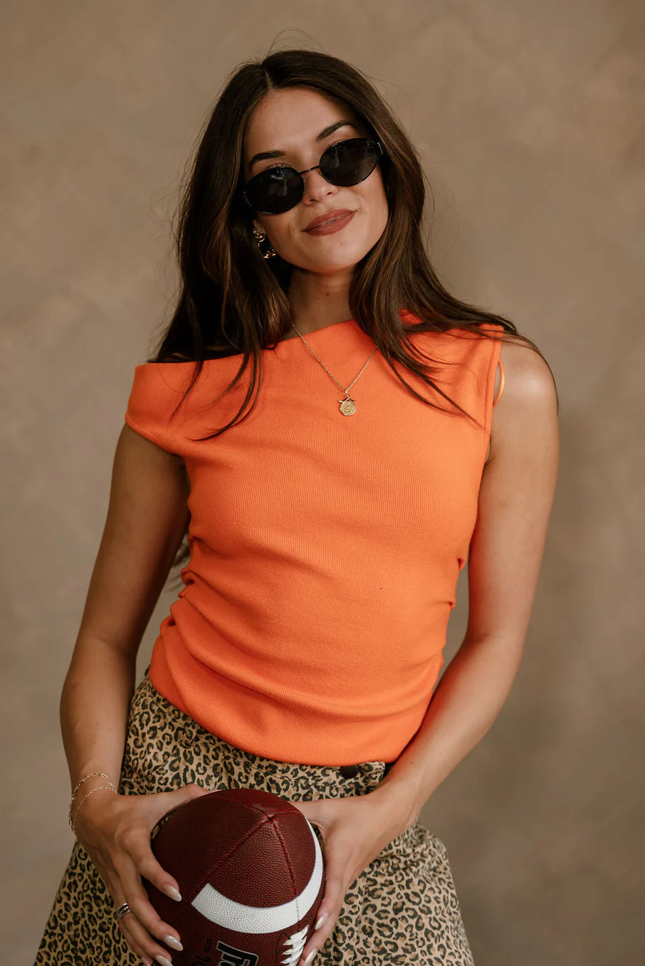 Daisy Orange Ruched Knit Tank Top