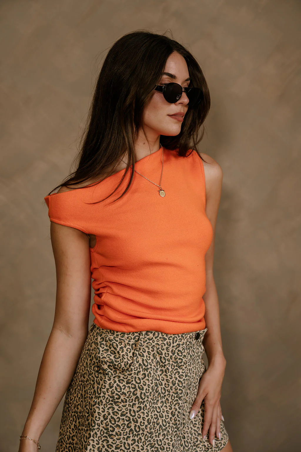 Daisy Orange Ruched Knit Tank Top - Image 4