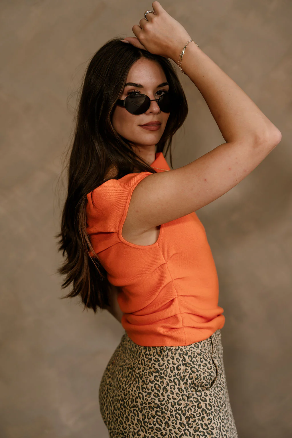 Daisy Orange Ruched Knit Tank Top - Image 5