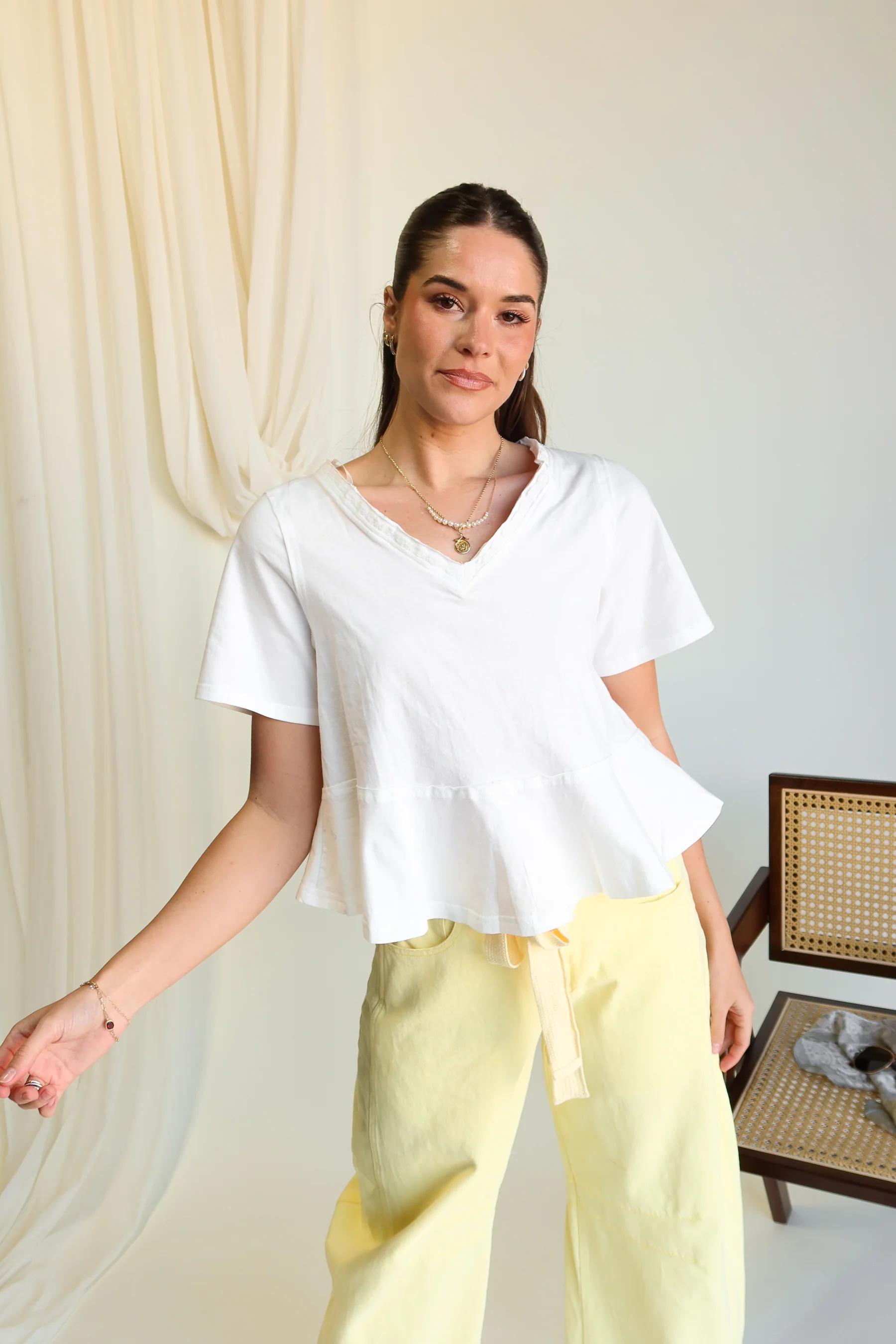Daisy White V-Neckline Flare Top - Image 5