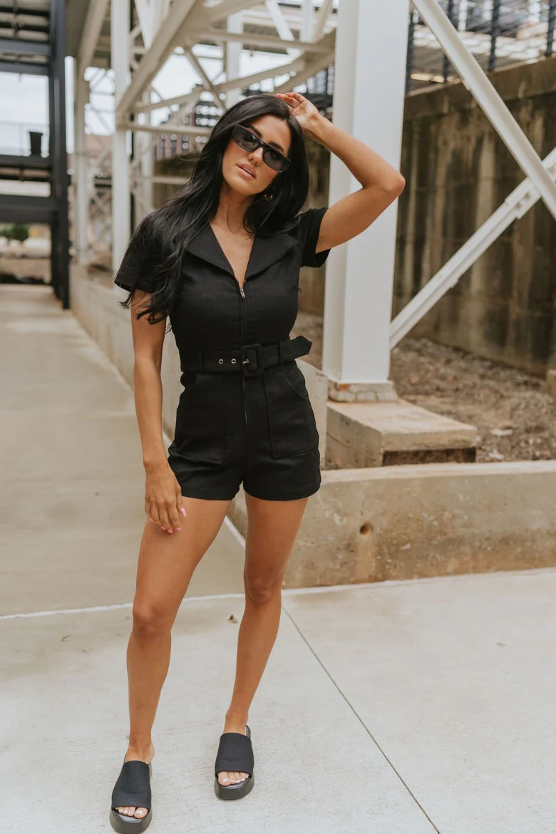 Dakota Denim Romper in Black - Image 3
