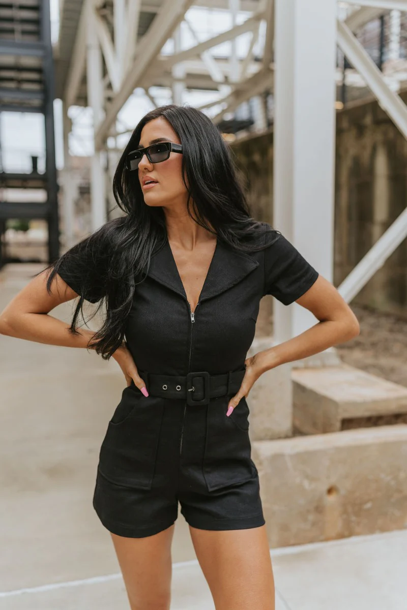 Dakota Denim Romper in Black - Image 4