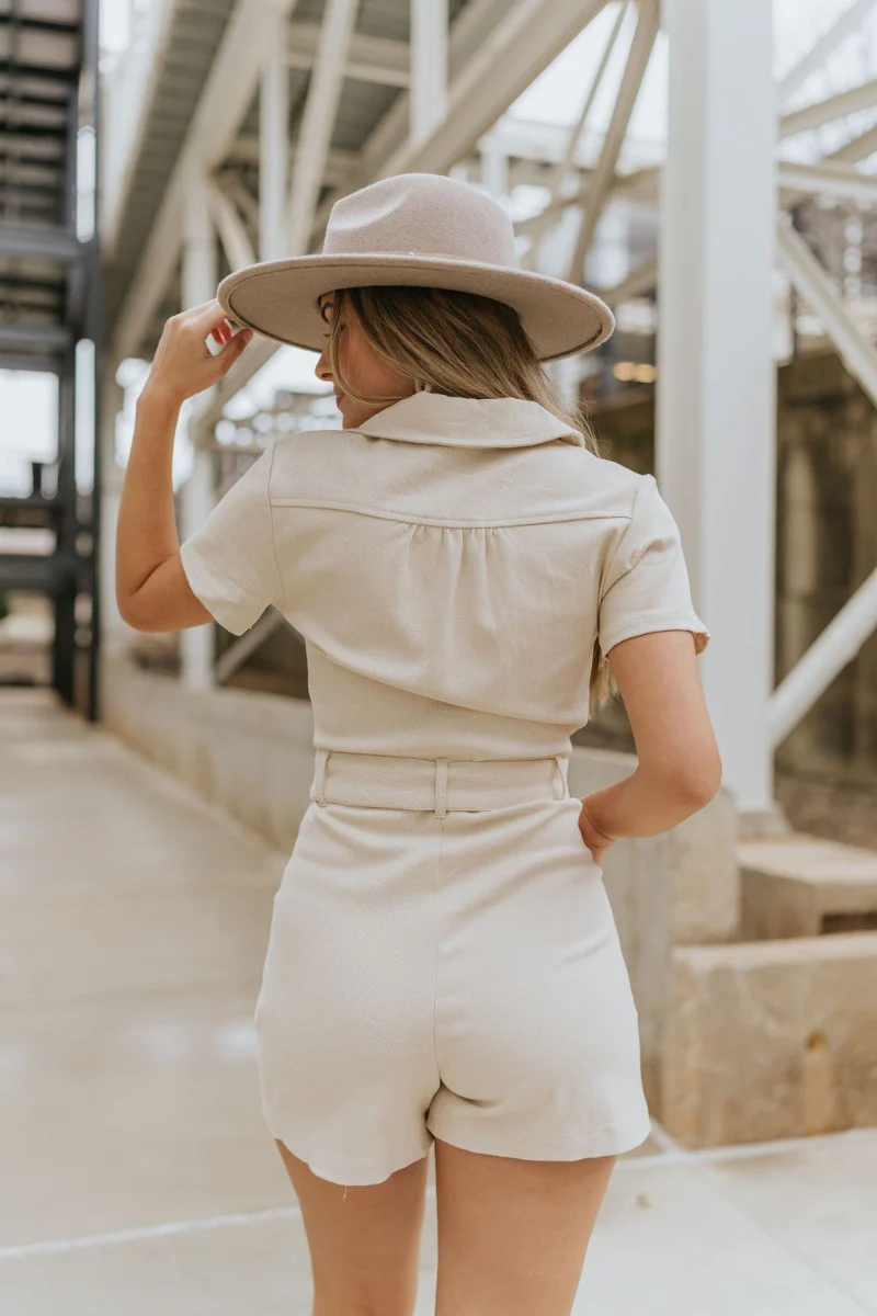 Dakota Denim Romper in Oatmeal - Image 6