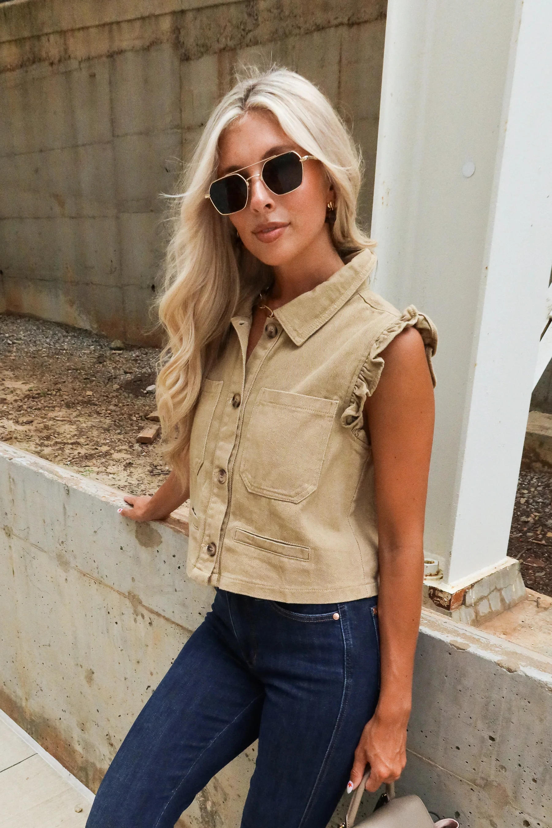 Dakota Taupe Denim Ruffle Vest - Image 5
