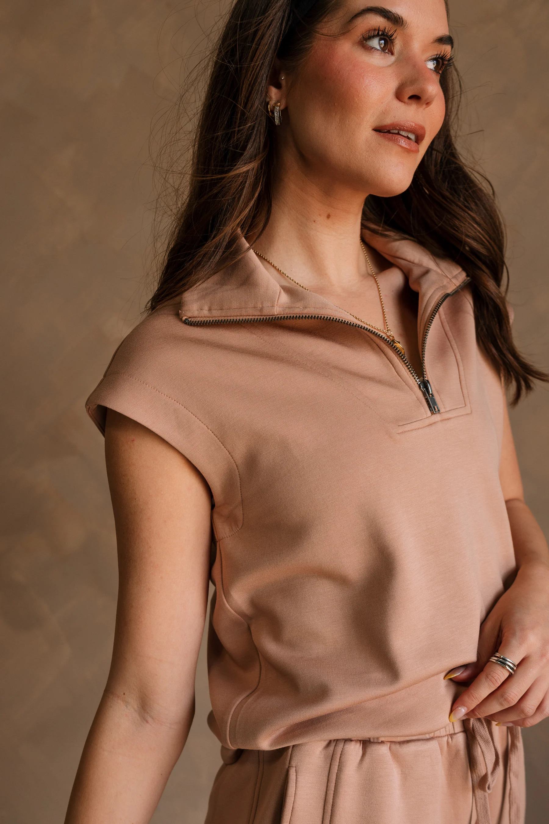 Dakota Taupe Quarter-Zip Butter Soft Top - Image 4