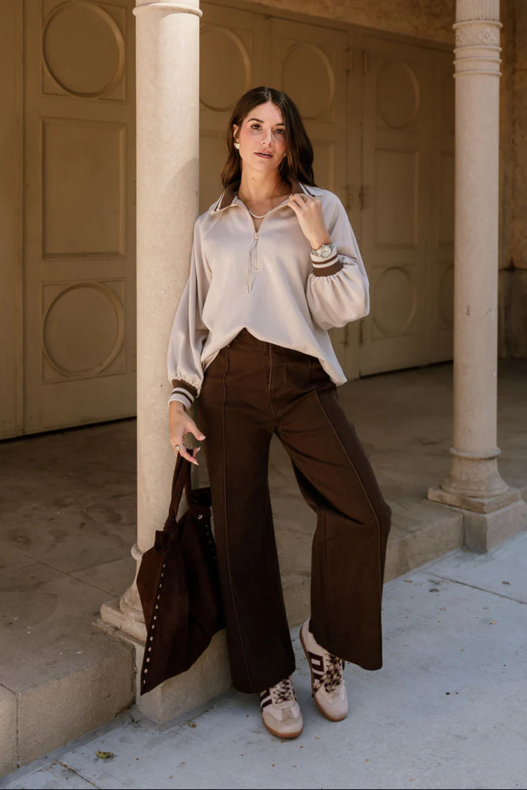 Dalia Beige Quarter Zip-Up Top