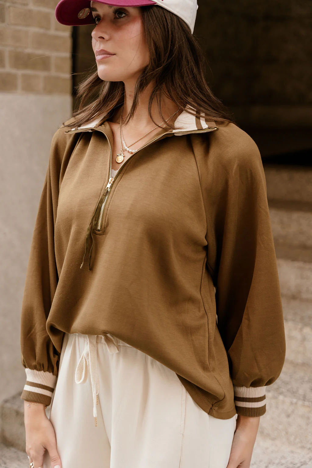 Dalia Olive Quarter Zip-Up Top - Image 6