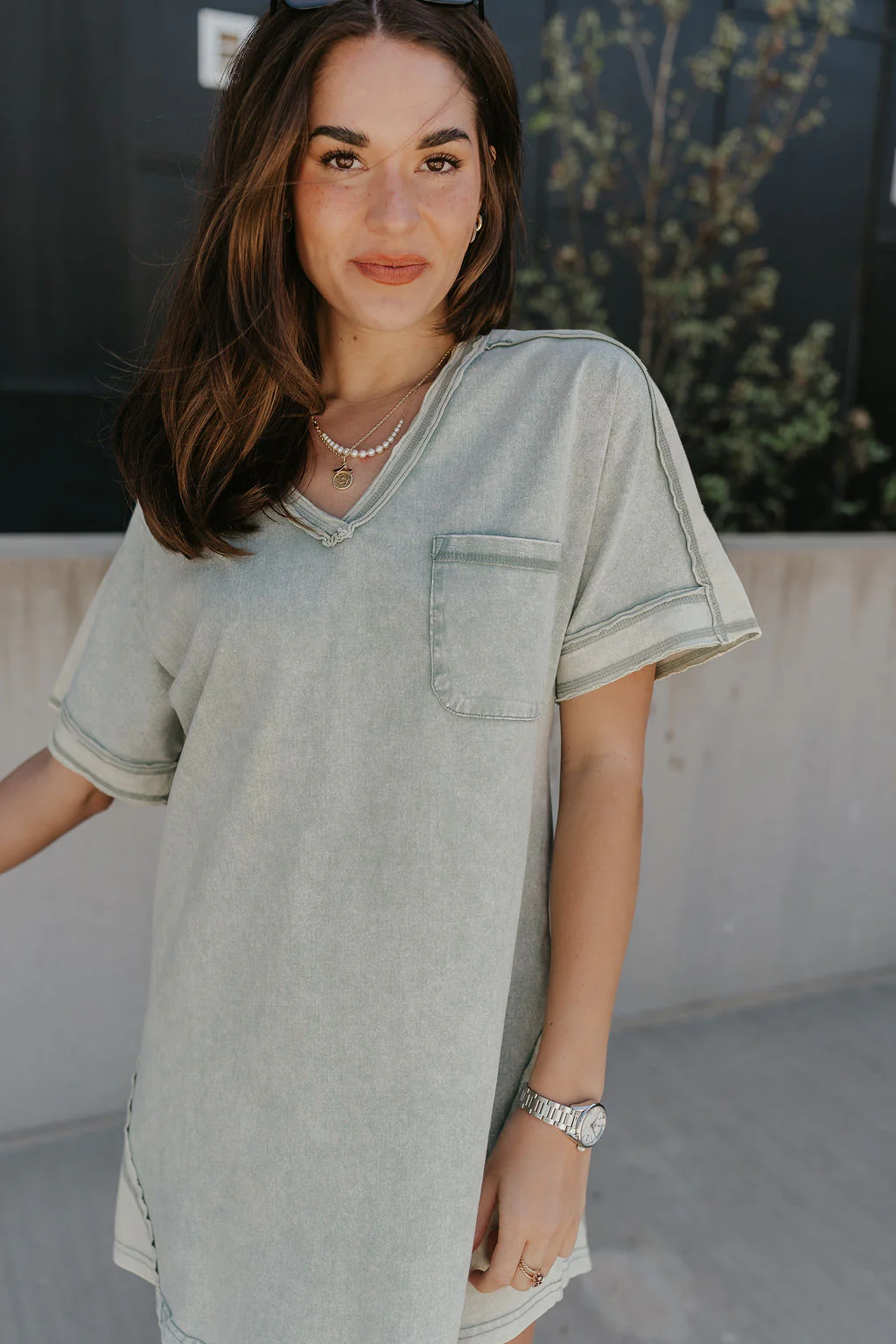 Dalia Washed Sage Mini Dress - Image 5