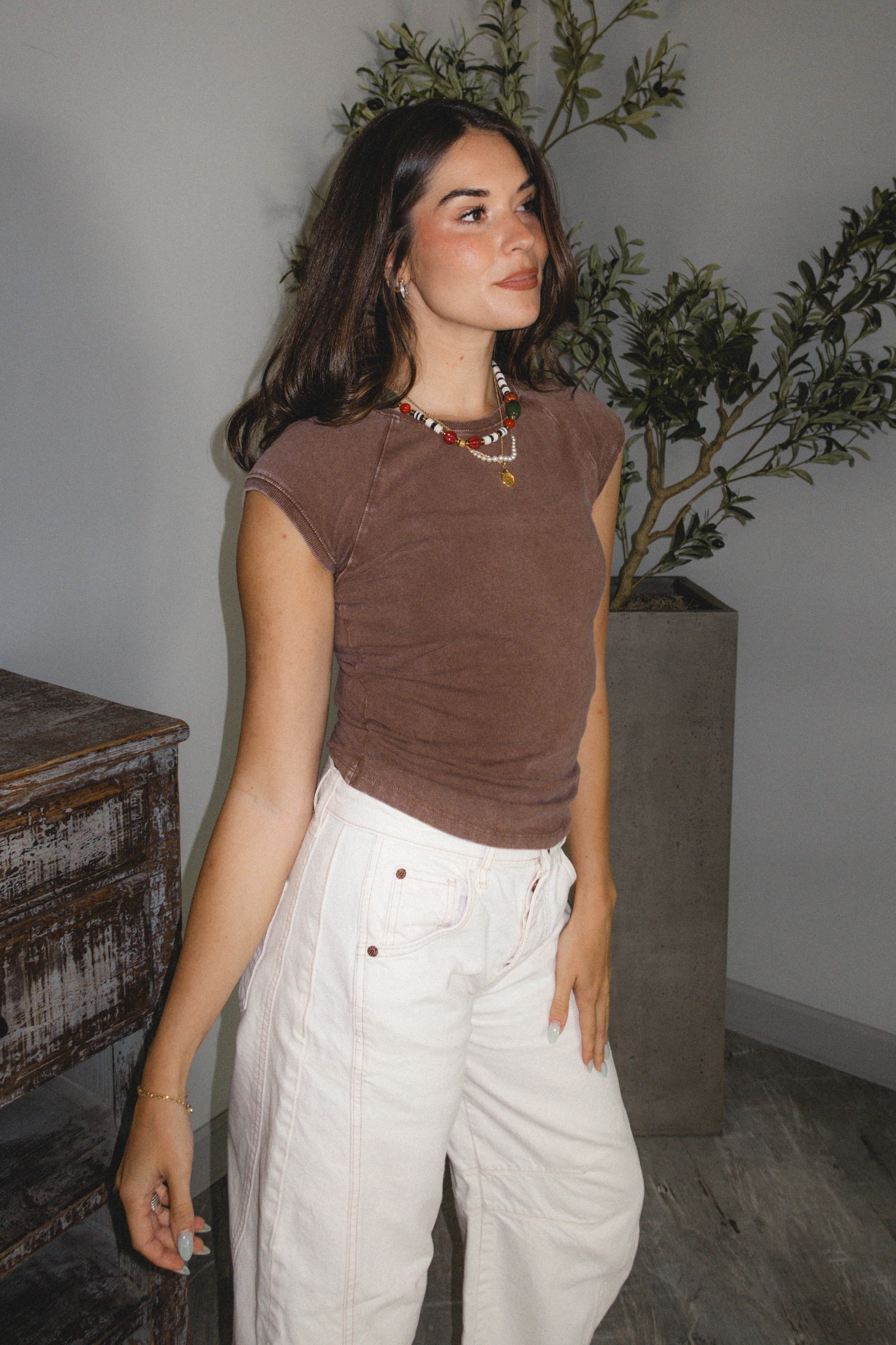 Dallas Washed Brown Cap Sleeve Tee - Image 3