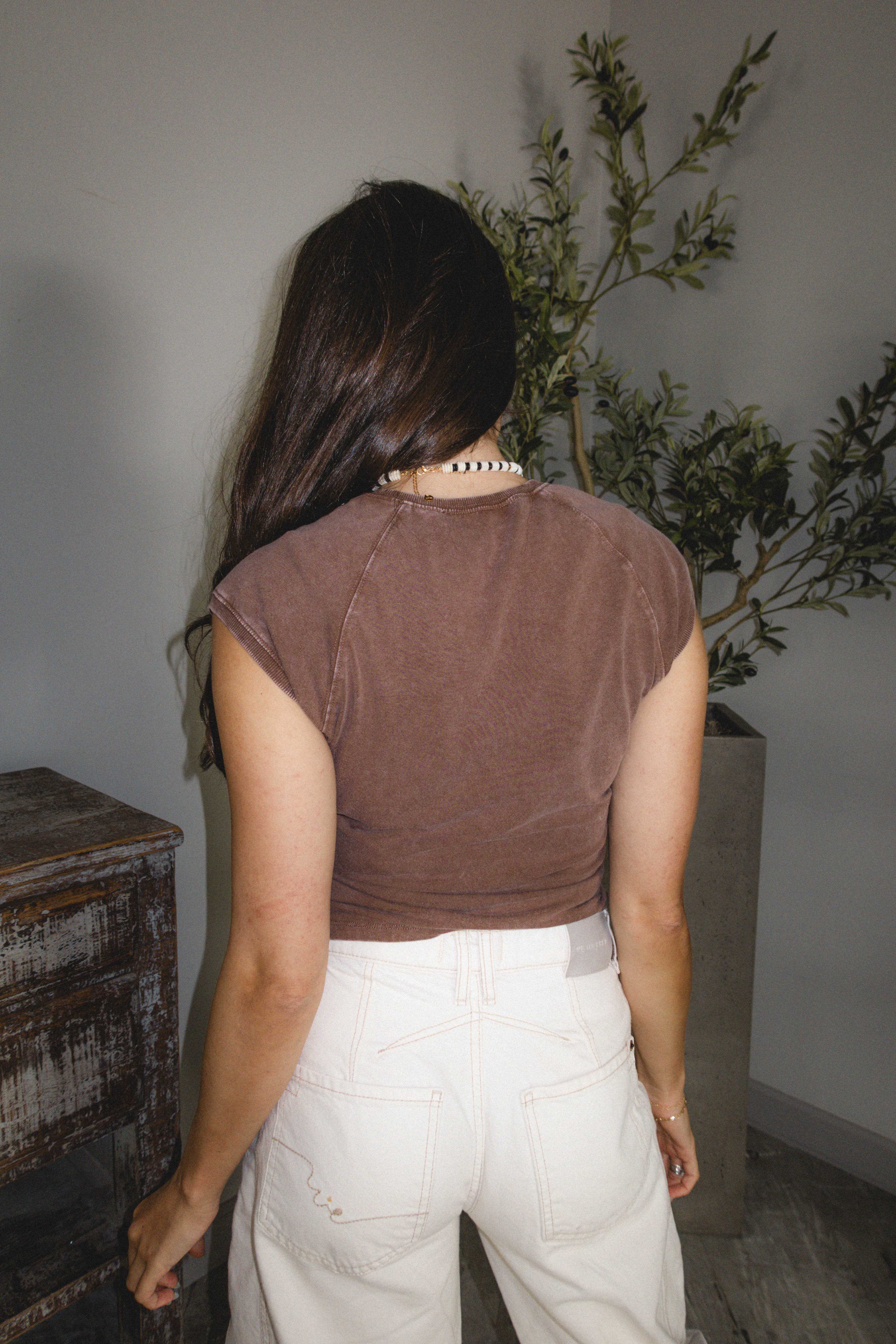 Dallas Washed Brown Cap Sleeve Tee - Image 4