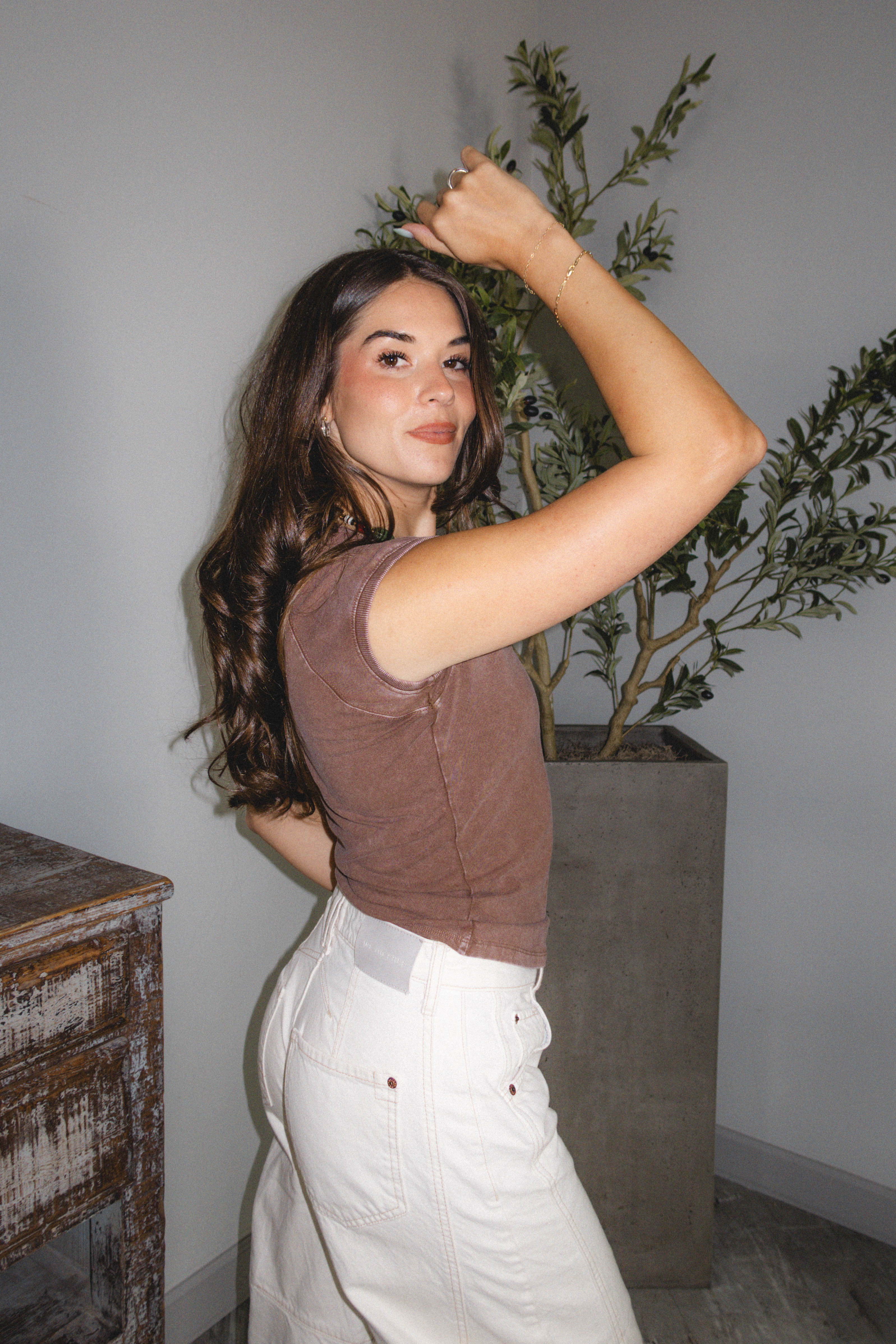 Dallas Washed Brown Cap Sleeve Tee - Image 6