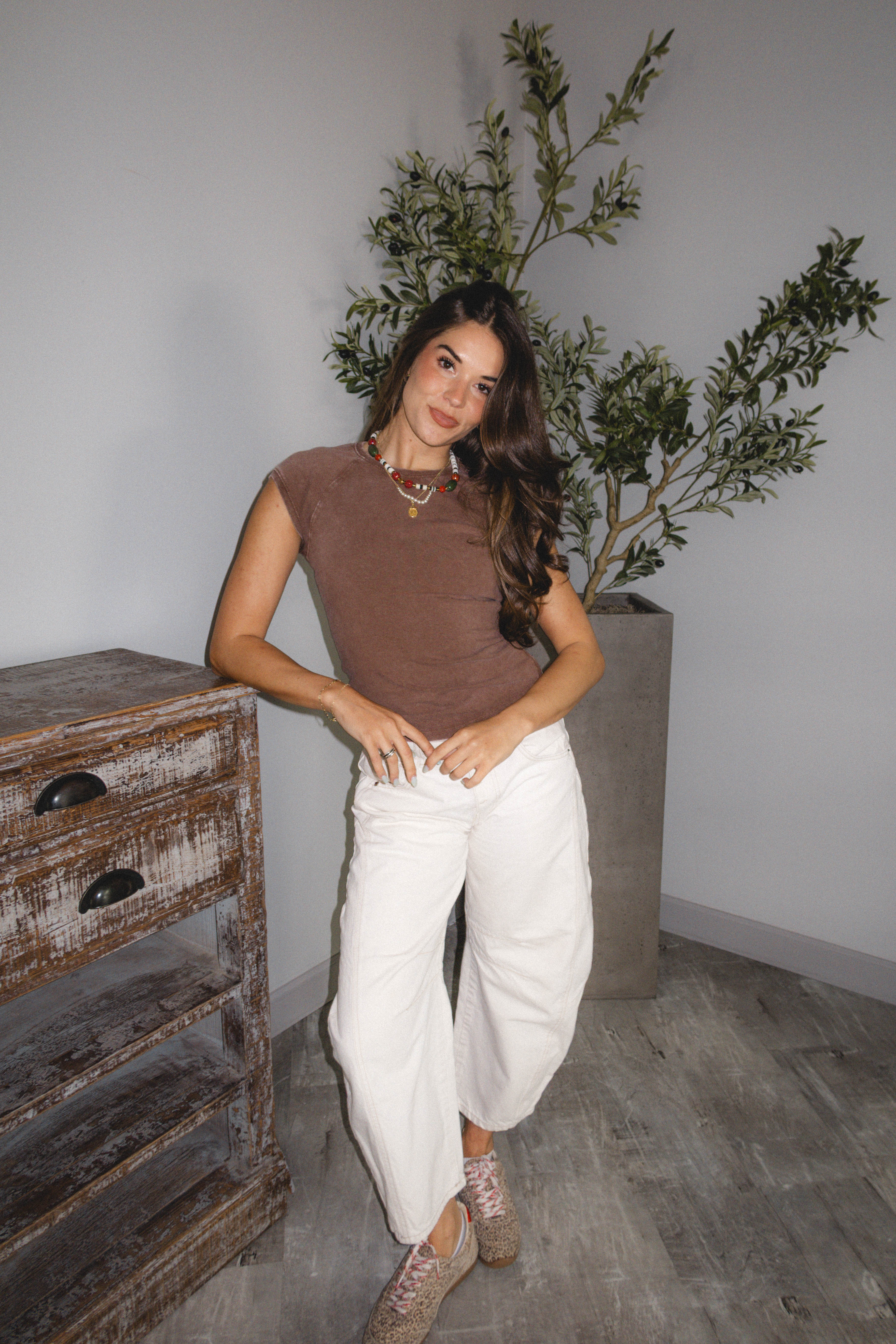 Dallas Washed Brown Cap Sleeve Tee - Image 8