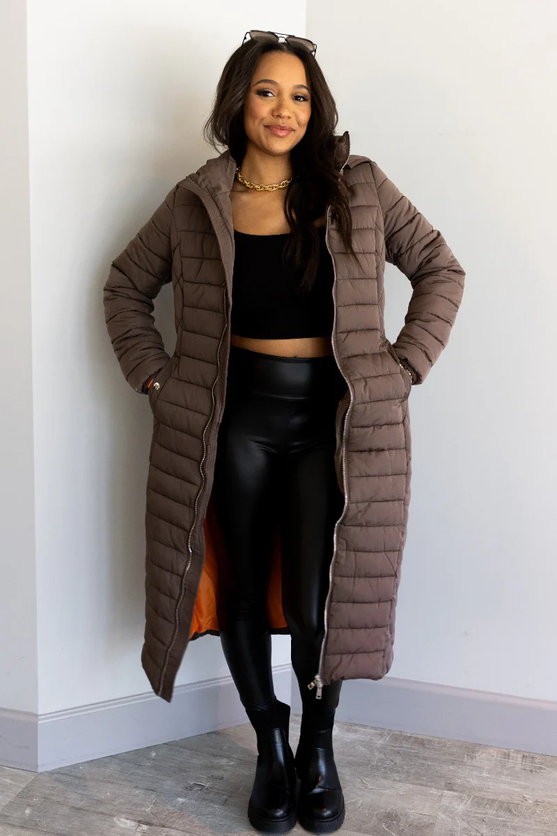 Dani Brown Longline Puffer Jacket - Image 2