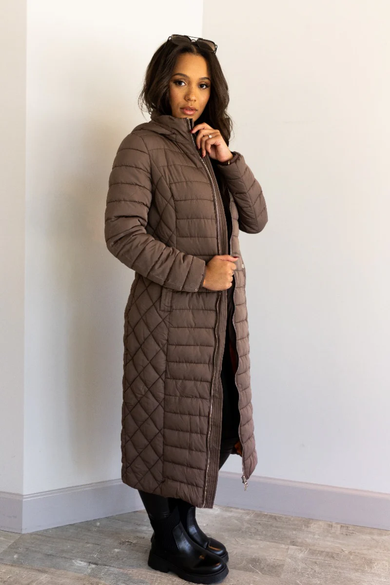 Dani Brown Longline Puffer Jacket - Image 3