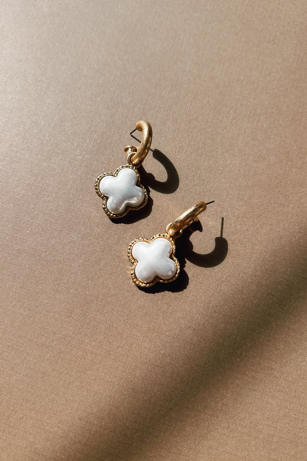 Danica Brushed Gold & Pearl Clover Earring - Image 2
