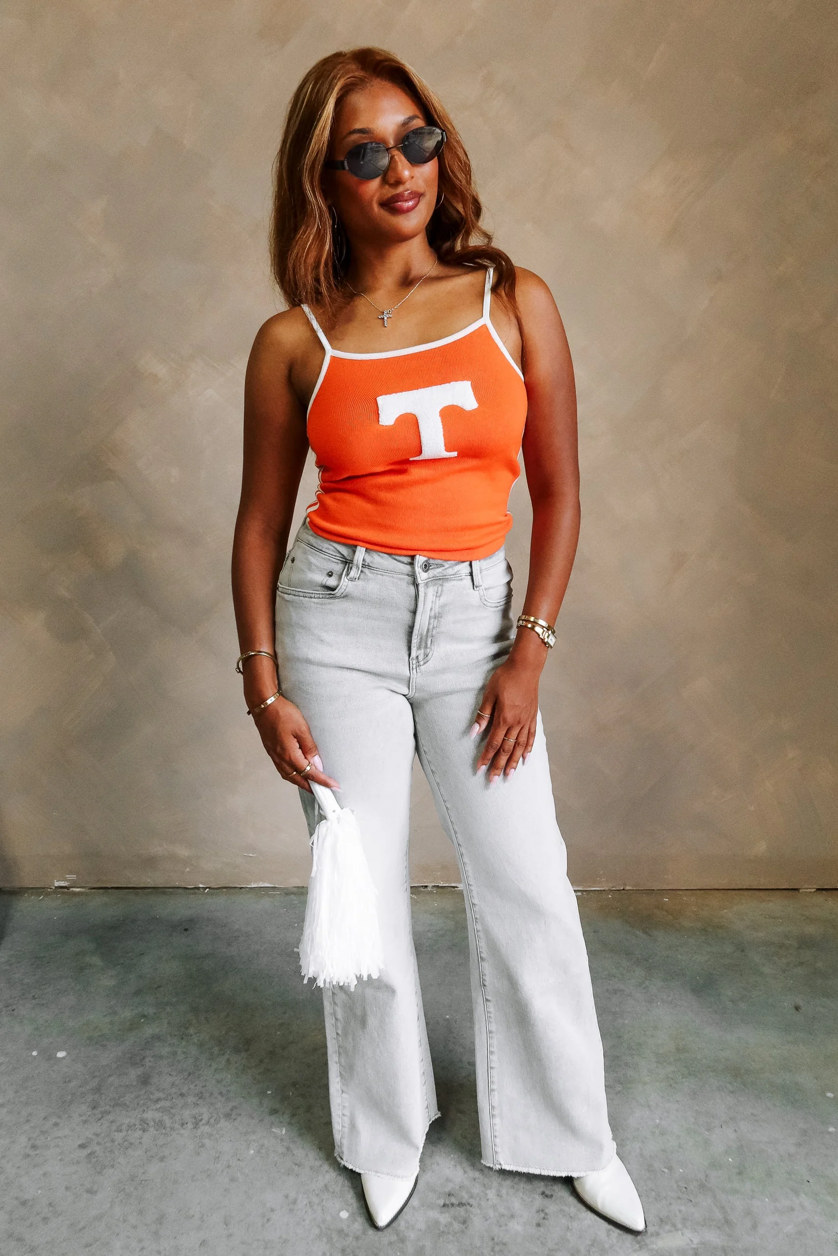 Danica Orange & White "T" Graphic Tank - Image 4