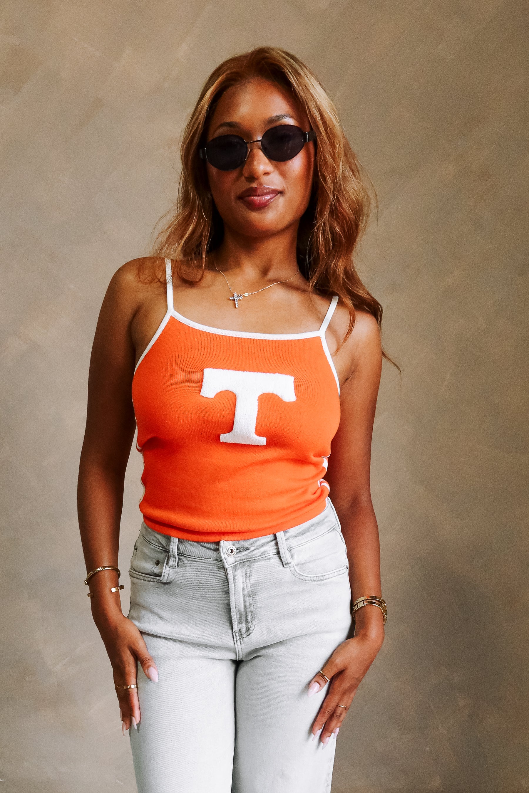 Danica Orange & White "T" Graphic Tank - Image 5