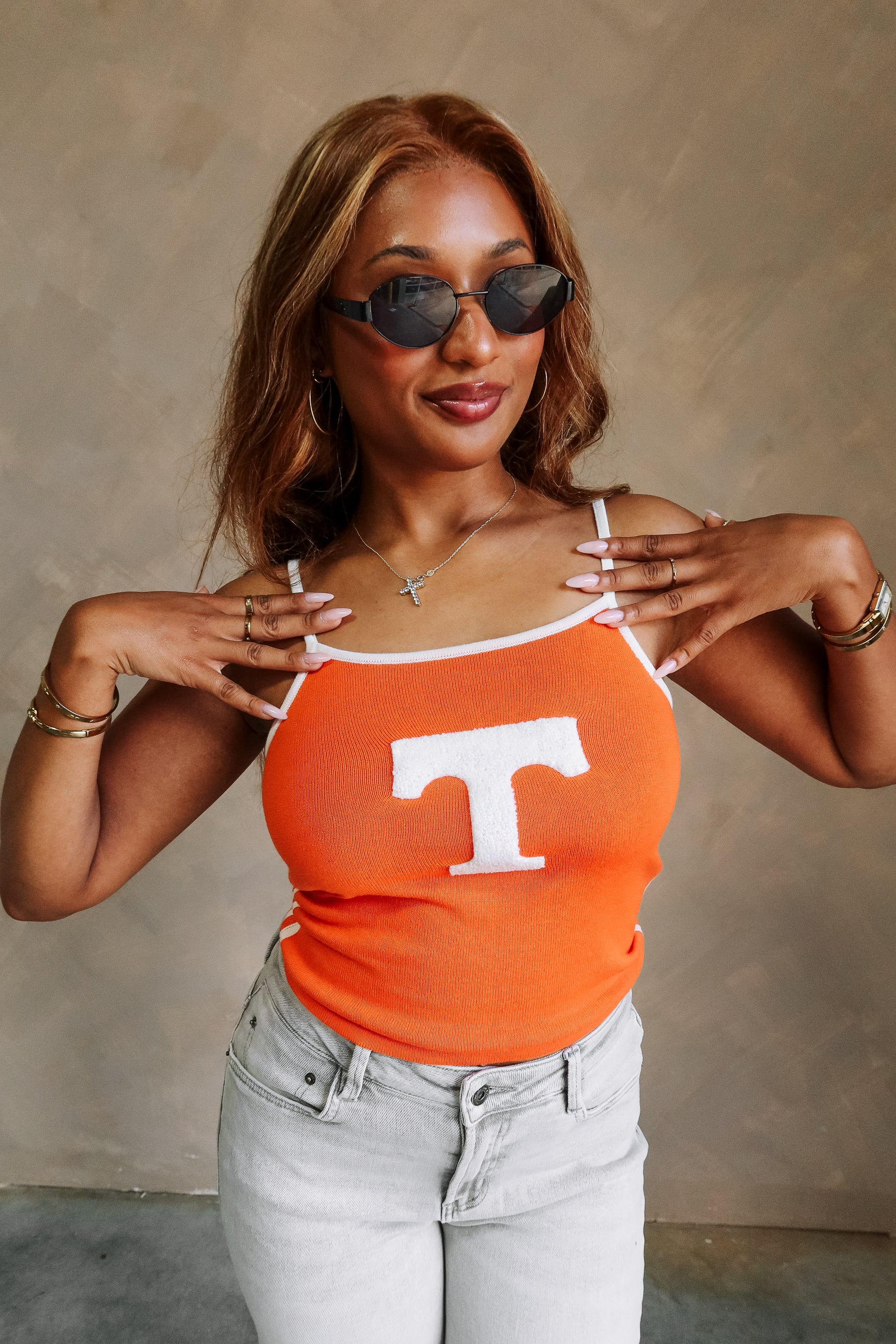 Danica Orange & White "T" Graphic Tank - Image 6