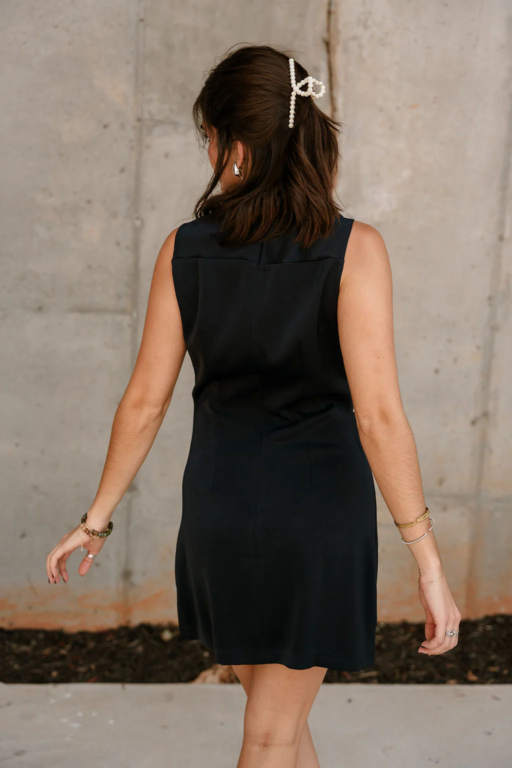 Daniela Navy Satin High Neckline Mini Dress - Image 11