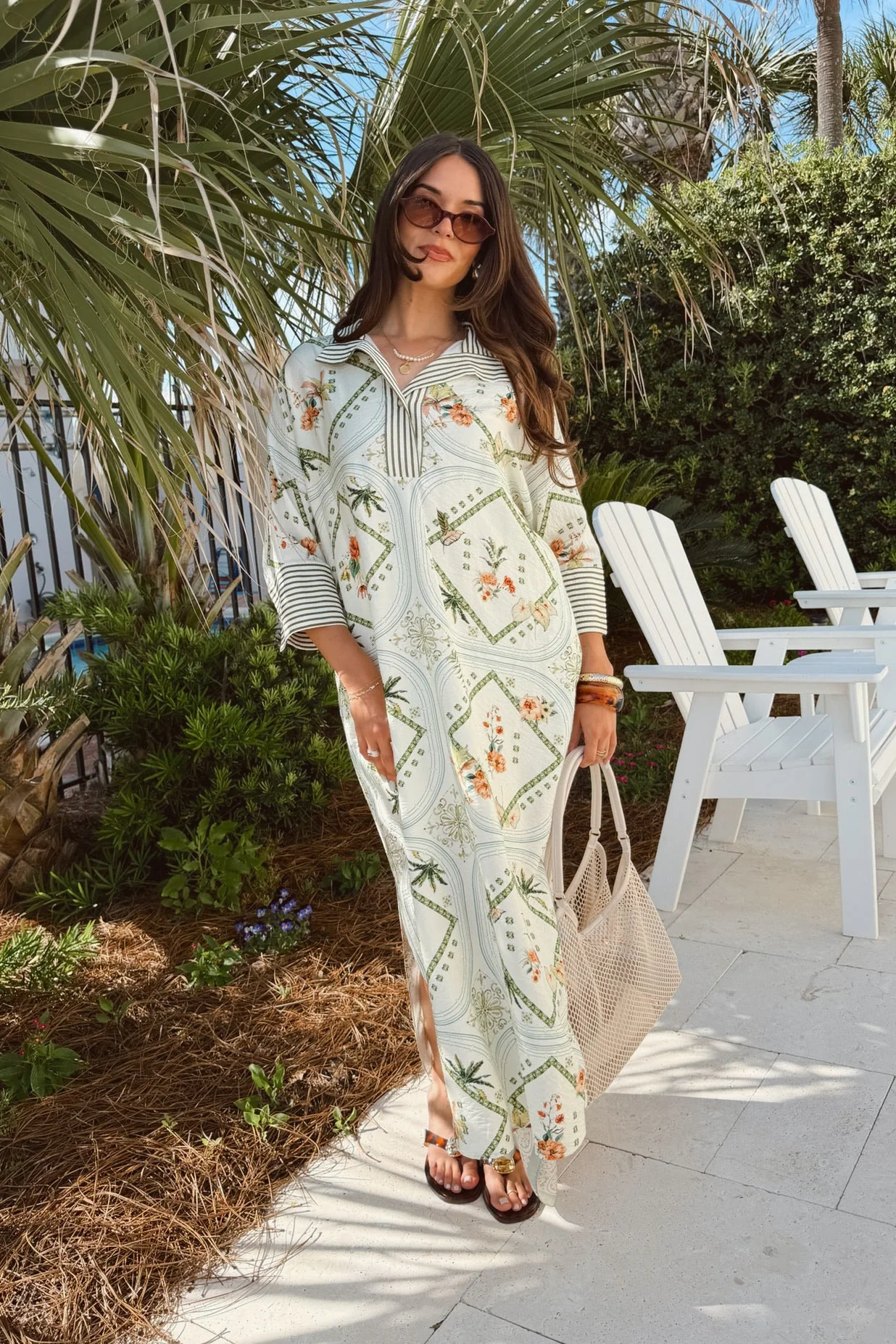 Daniela Olive & Cream Multi Tropical Midi Dress - Image 2