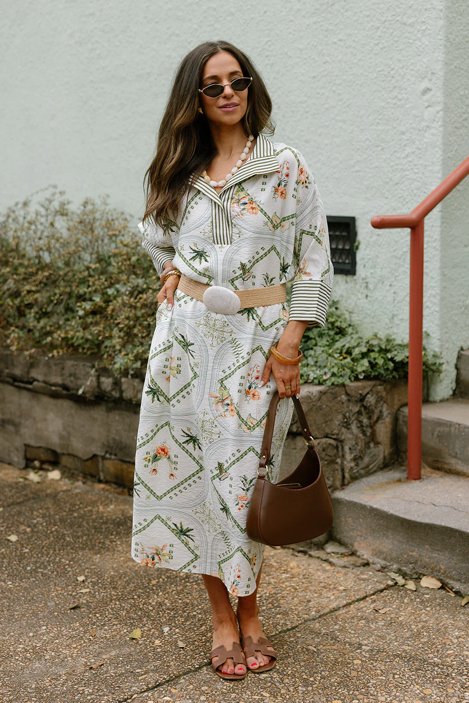 Daniela Olive & Cream Multi Tropical Midi Dress - Image 3