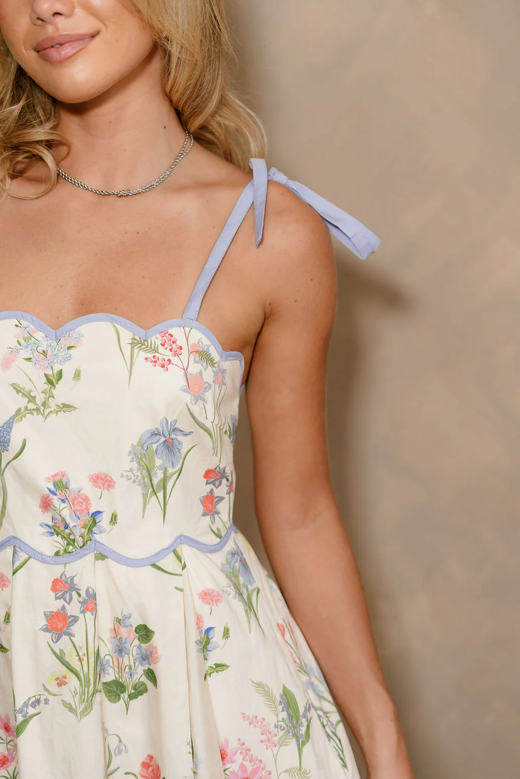 Daniella Cream Multi Floral Scallop Midi Dress - Image 9