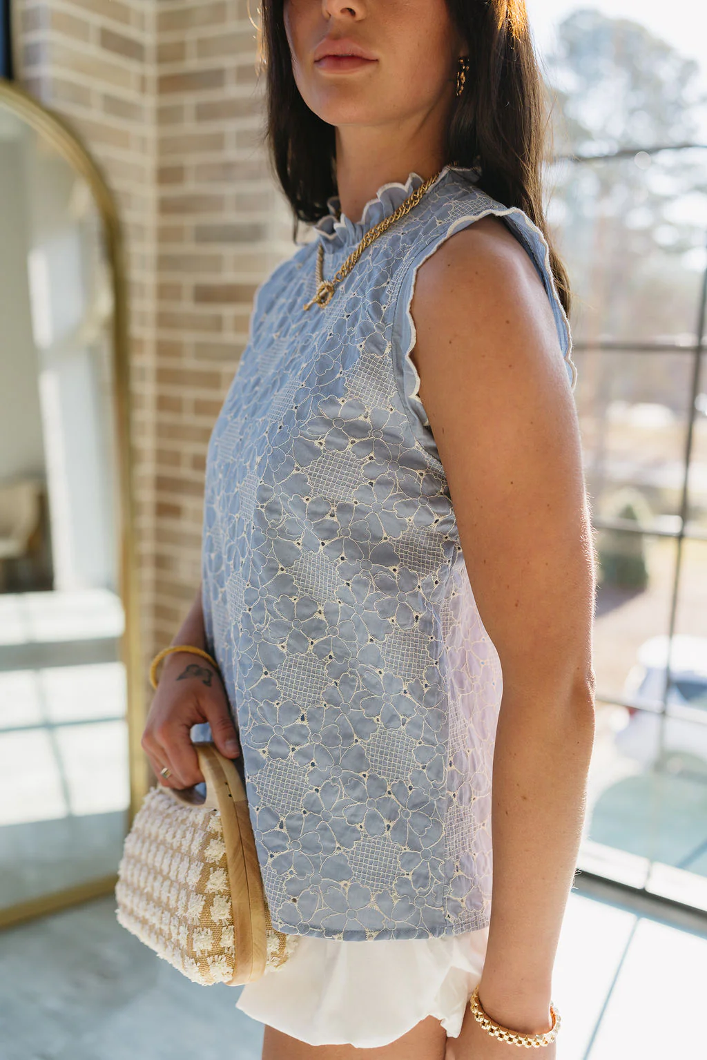 Danielle Light Blue & White Floral Tank - Image 2