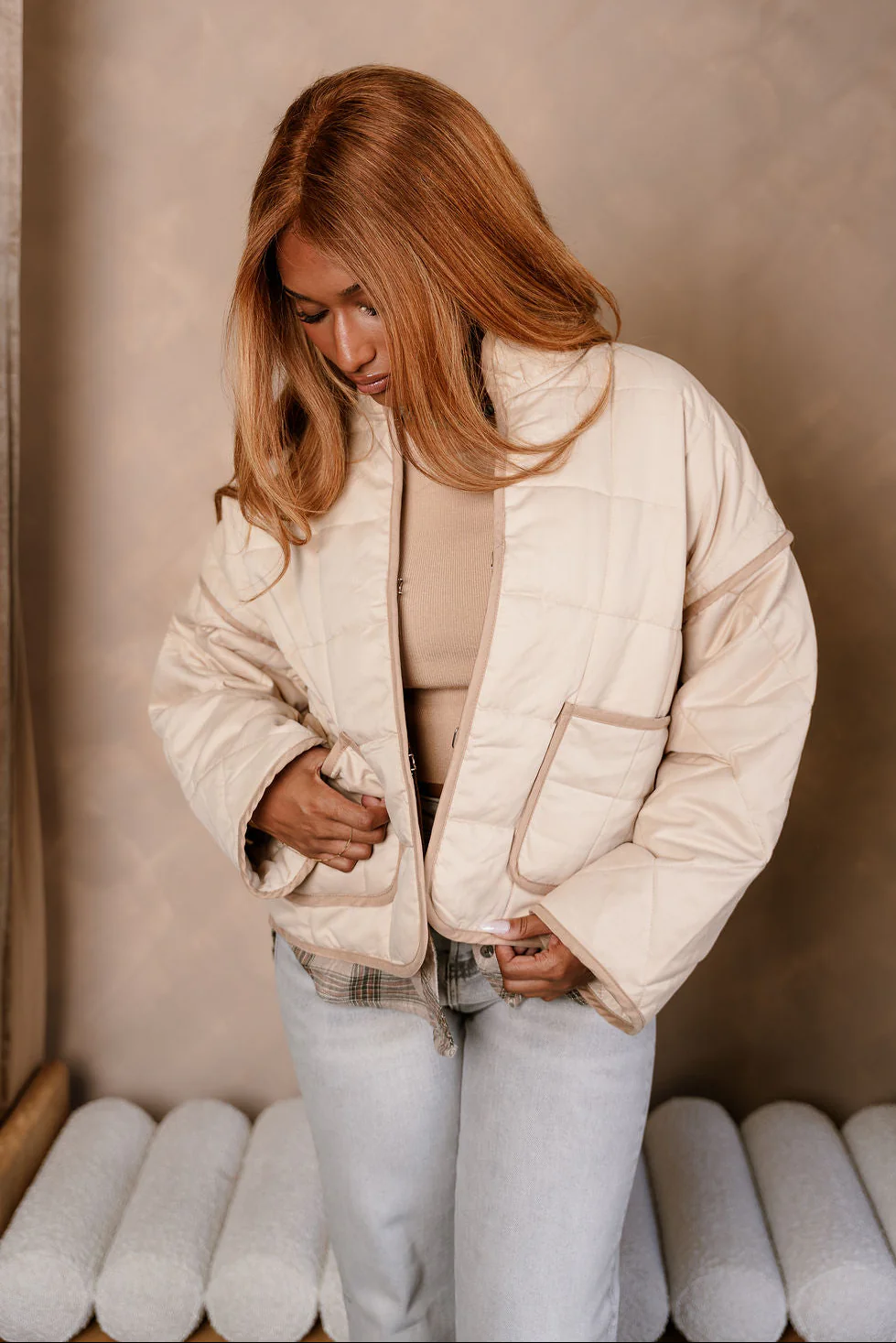 Danna Beige Quilt Puffer Jacket - Image 2