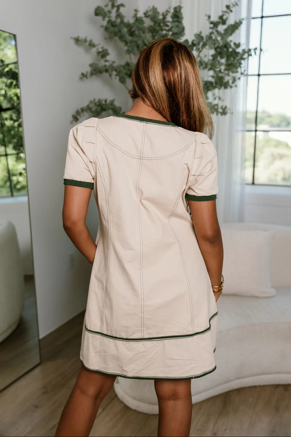 Danna Cream & Green Zip-Up Mini Dress - Image 8
