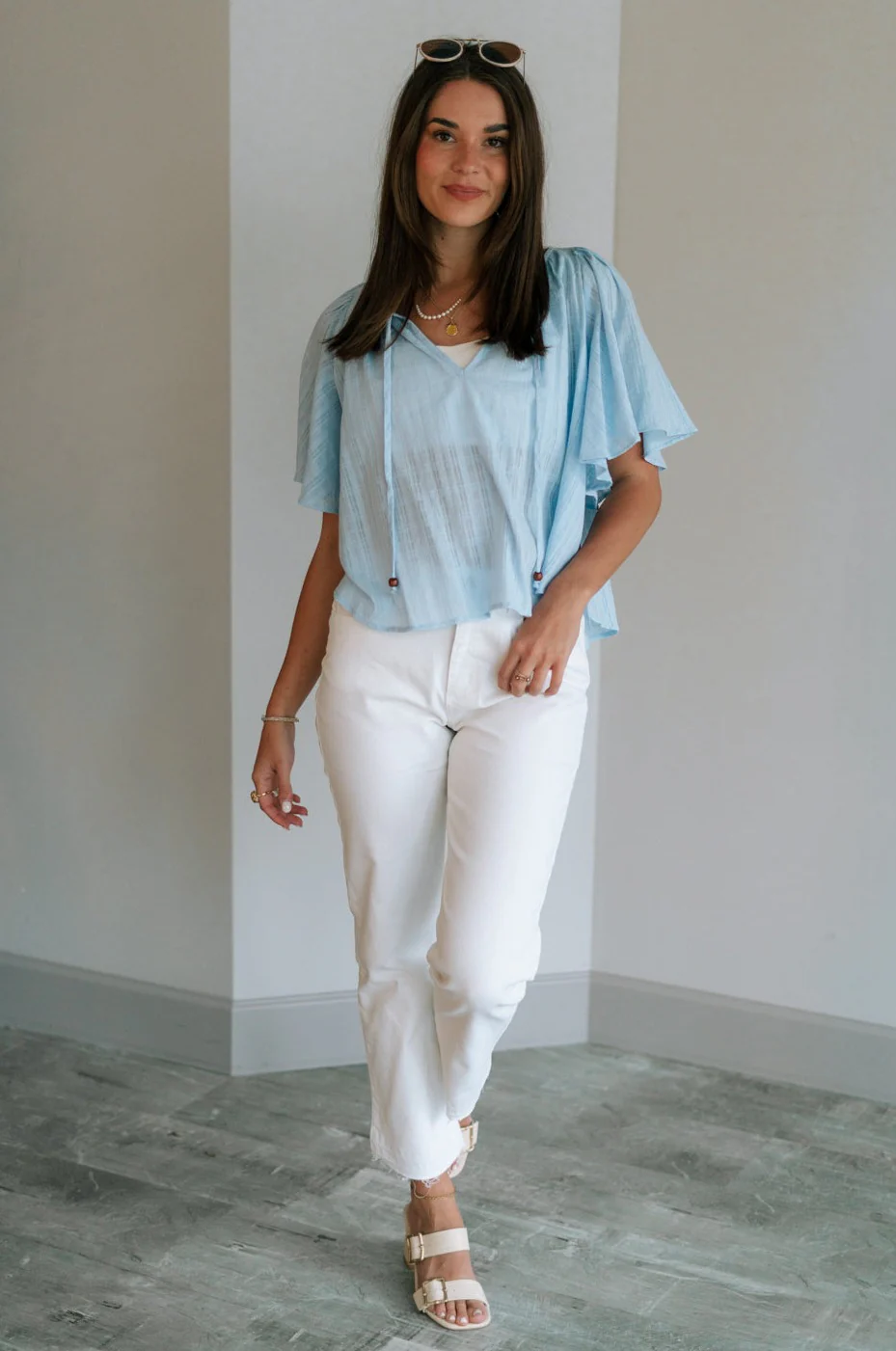 Danna Light Blue Short Sleeve Top