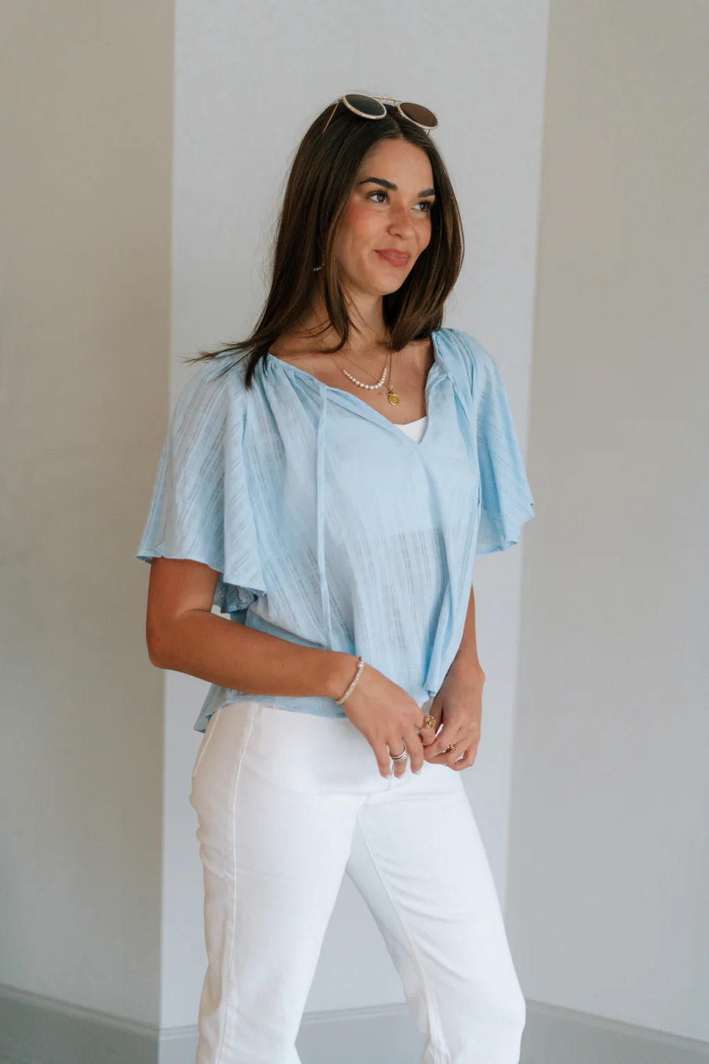Danna Light Blue Short Sleeve Top - Image 3