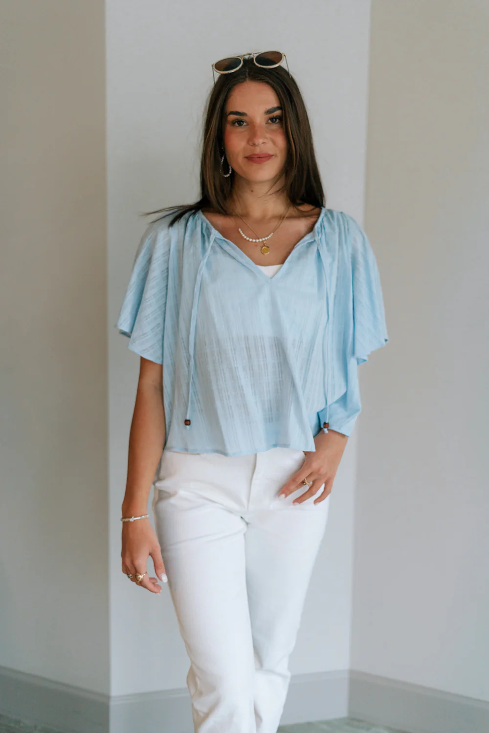 Danna Light Blue Short Sleeve Top - Image 4