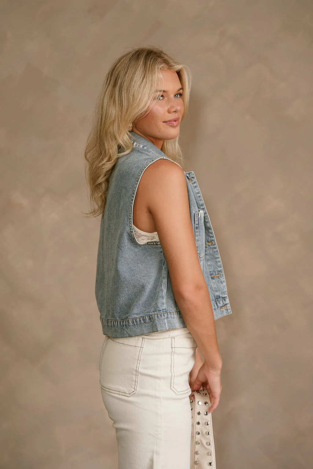 Daphne Washed Denim Button-Up Vest - Image 7