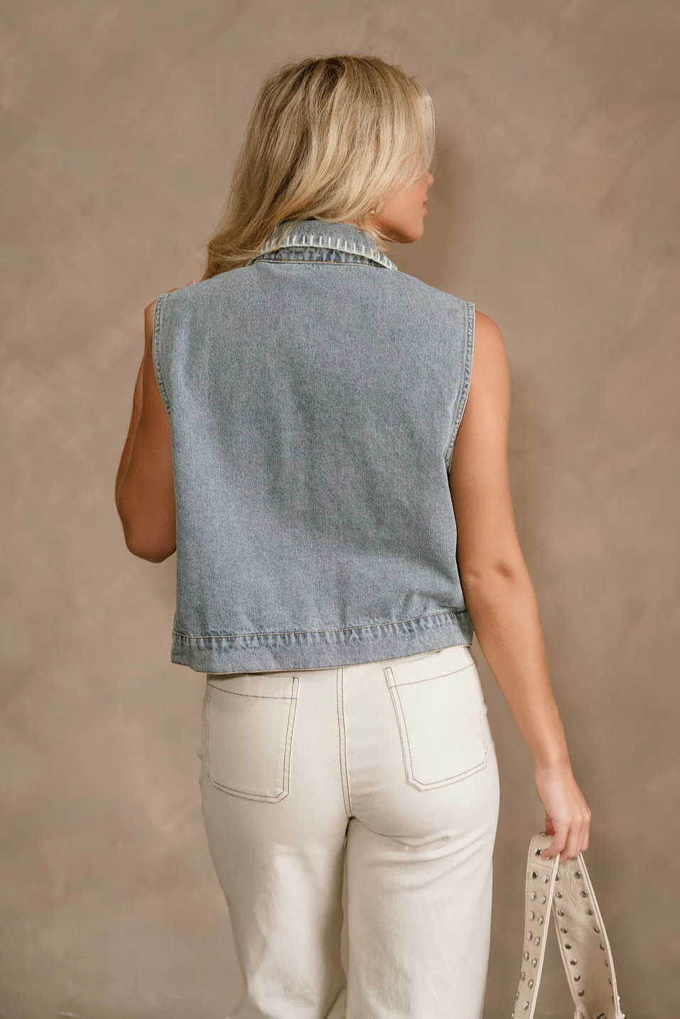 Daphne Washed Denim Button-Up Vest - Image 8
