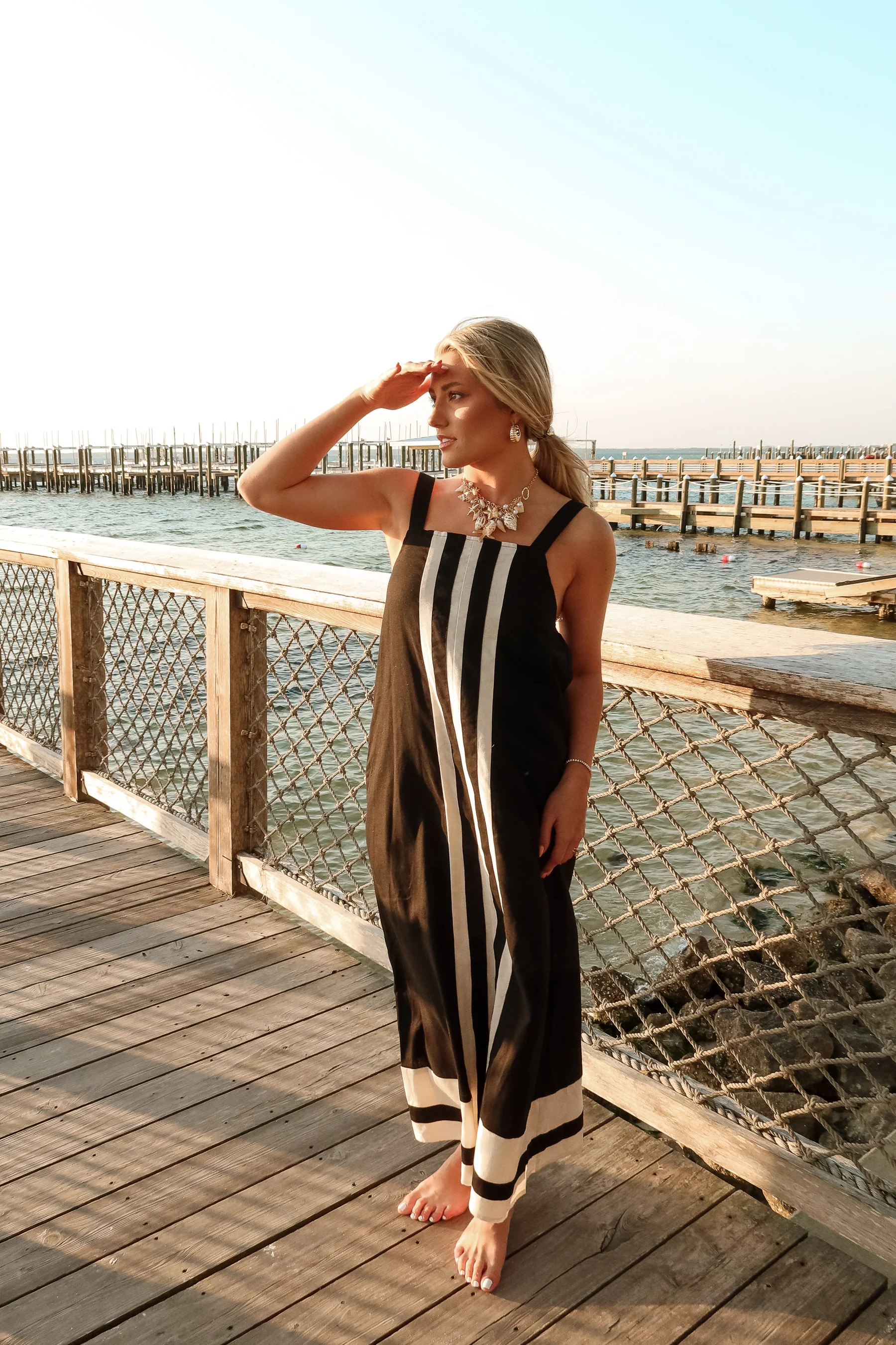 Dara Black & Cream Stripe Midi Dress