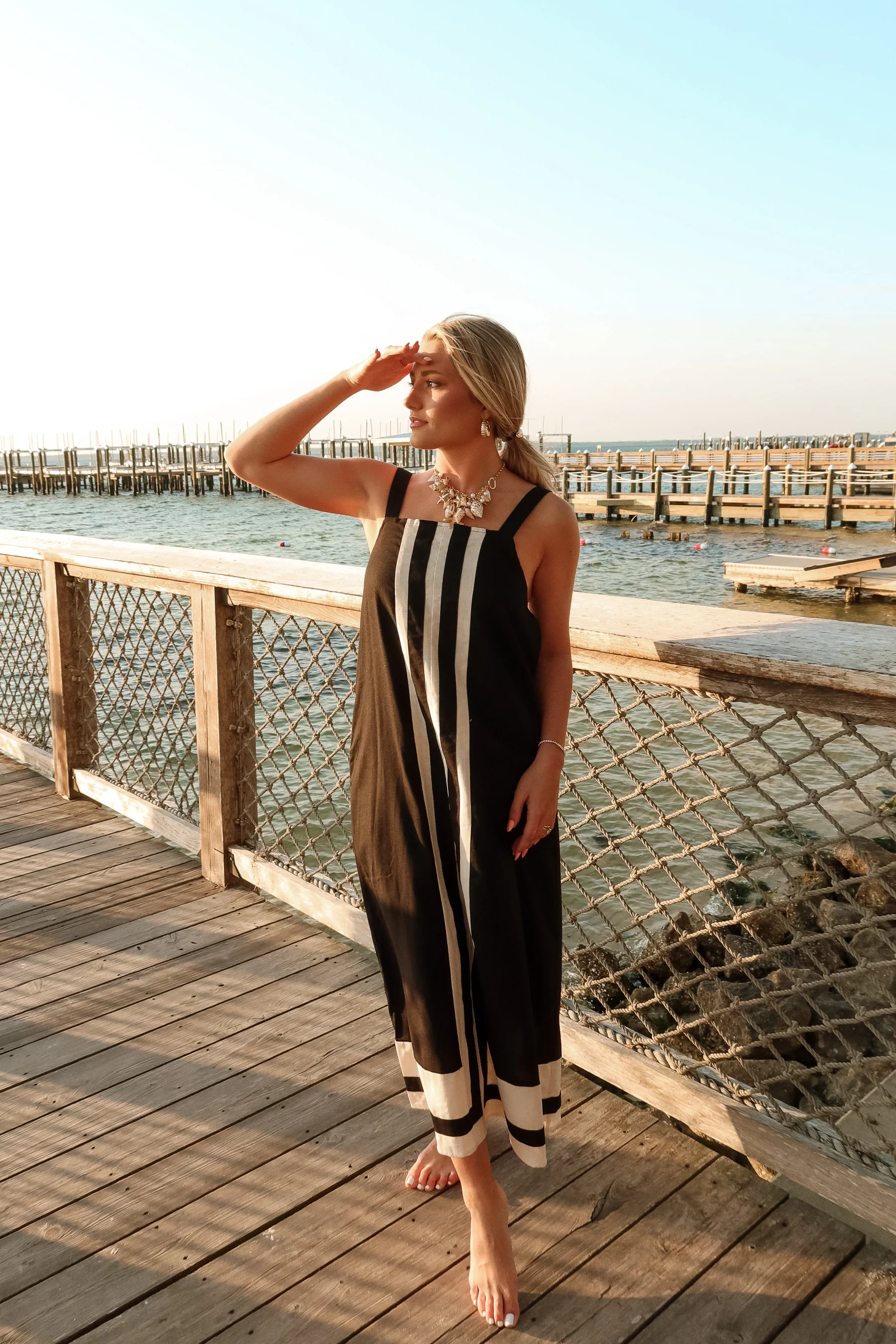 Dara Black & Cream Stripe Midi Dress - Image 2