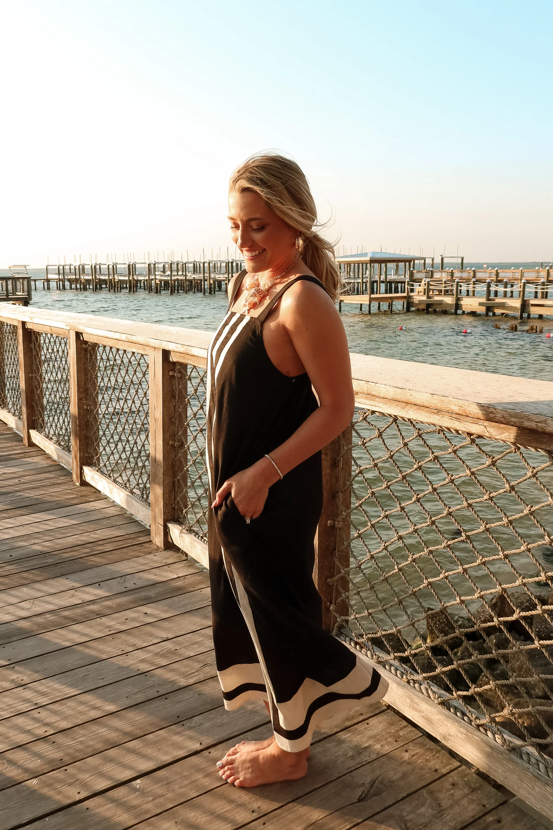 Dara Black & Cream Stripe Midi Dress - Image 3