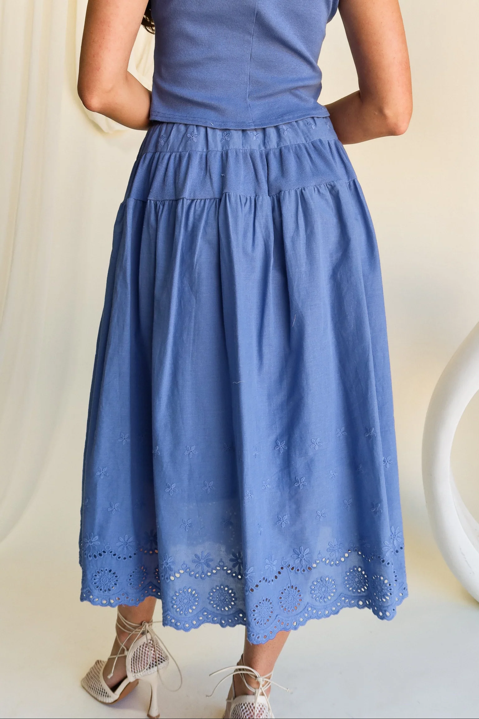 Dara Blue Eyelet Midi Skirt - Image 8