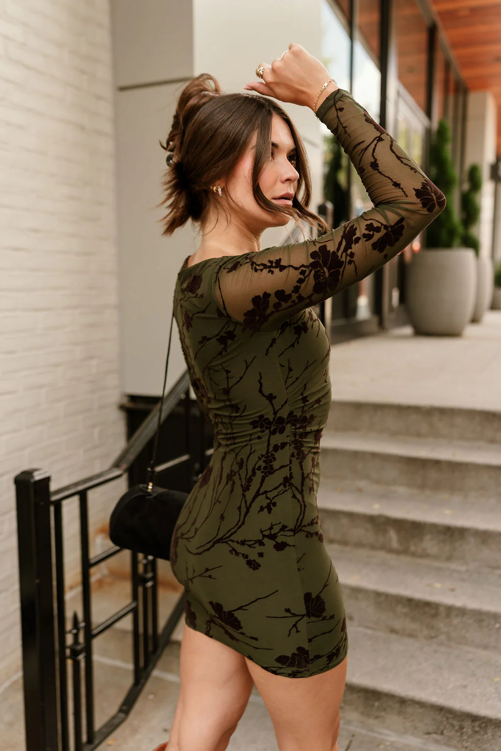 Darcy Olive Mesh & Velvet Floral Mini Dress - Image 10