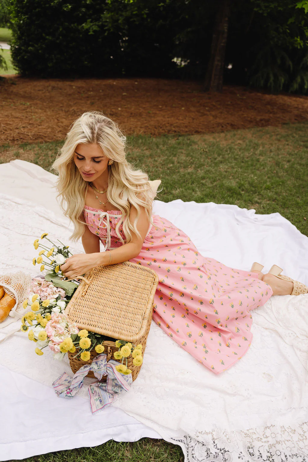 Daria Pink Floral Midi Dress - Image 10