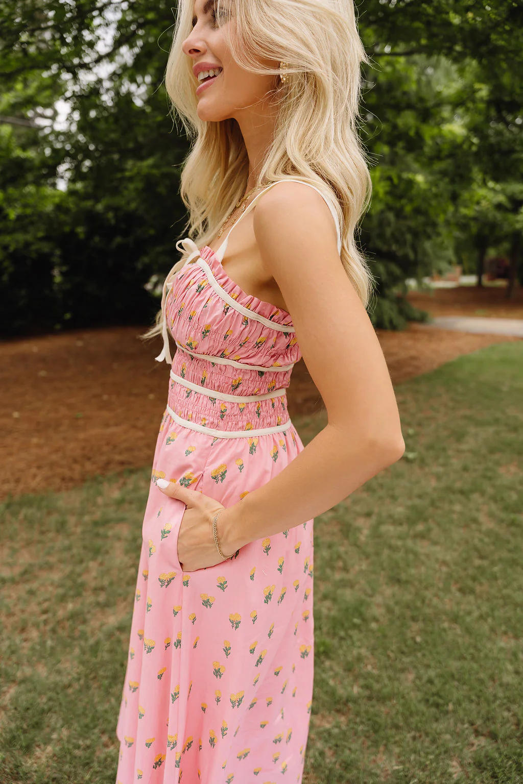 Daria Pink Floral Midi Dress - Image 7