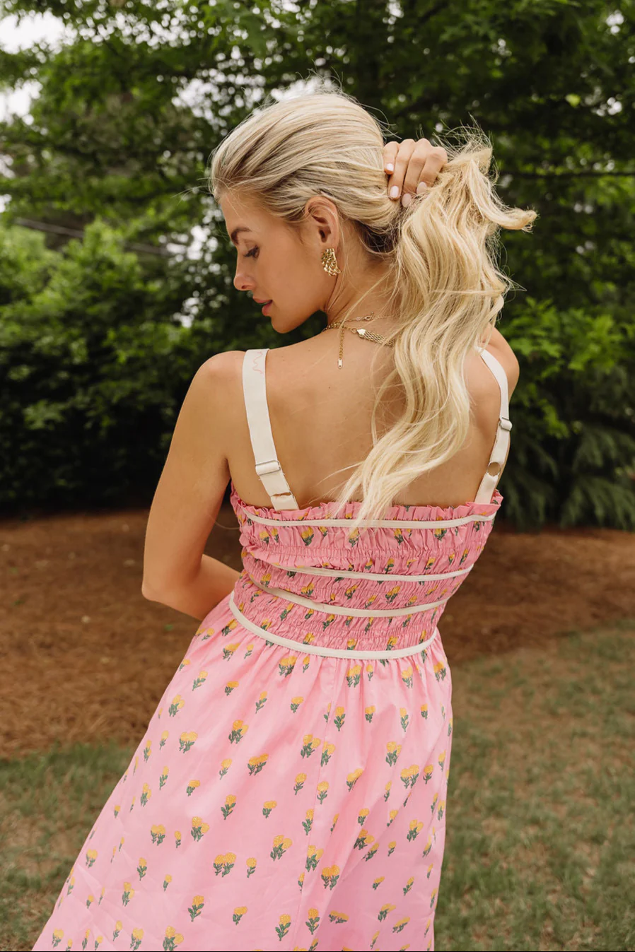 Daria Pink Floral Midi Dress - Image 8