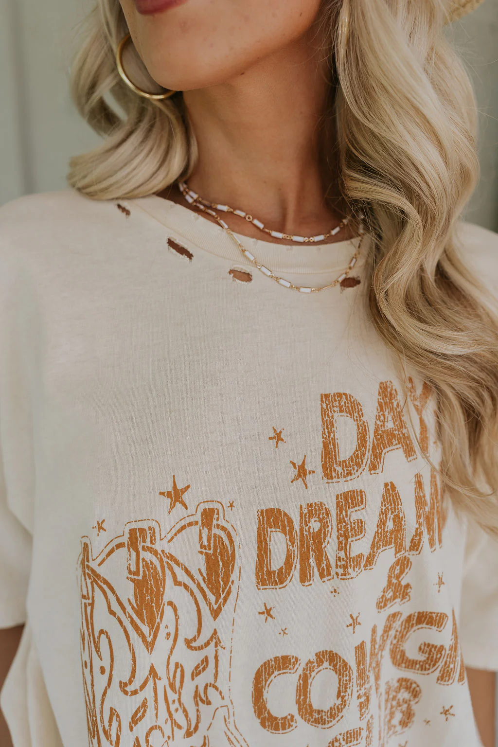 Day Dreamer & Cowgirl Club Distressed Graphic Tee - Image 4