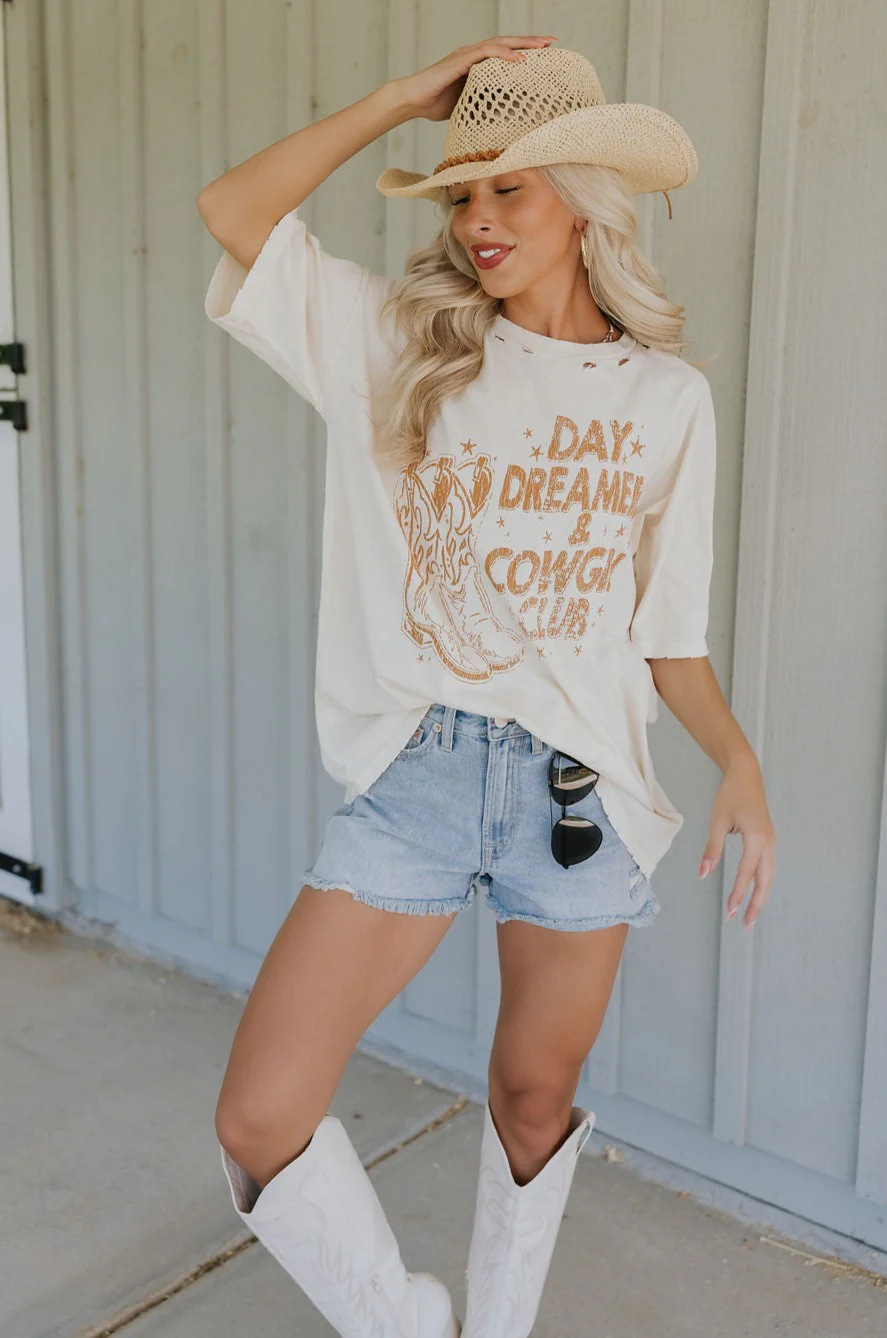 Day Dreamer & Cowgirl Club Distressed Graphic Tee - Image 8