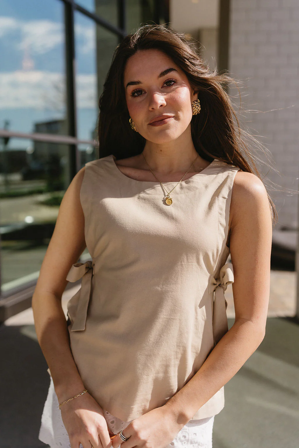 Delaney Beige Side Tie Tank Top - Image 3