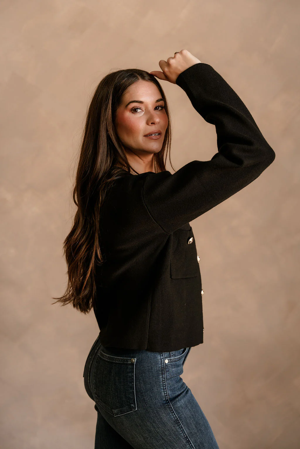 Delaney Black & Gold Button-Up Pocket Cardigan - Image 5